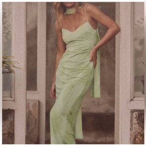 Green Zara Tulle Midi Dress with Scarf